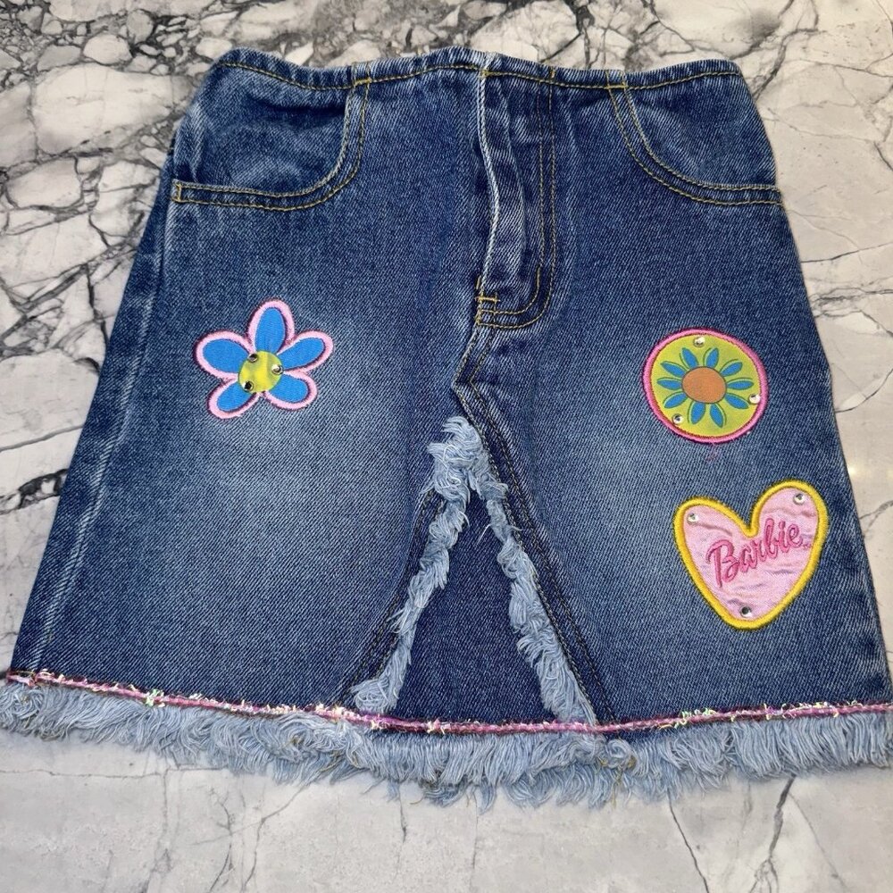 Vintage Barbie Avenue Girls Size 4 Denim Mini Skirt 2001 Patchwork